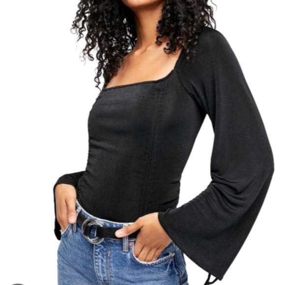 Intimately Free People Rouched Bodysuit in black sz small - Picture 2 of 9